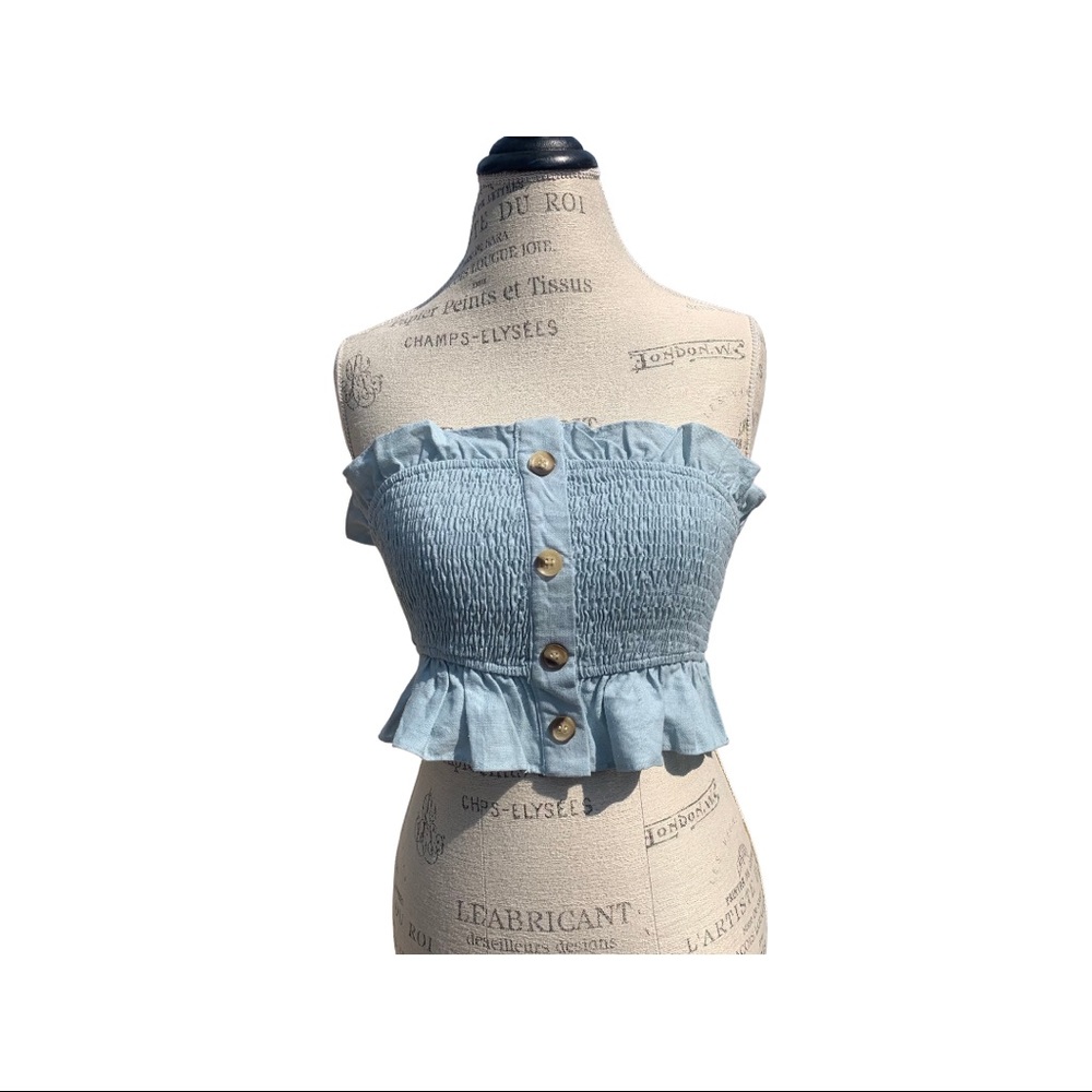 Light Blue Bandeau Ruffle Top